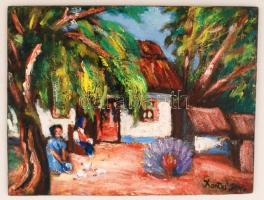 Xantus jelzéssel: Az udvaron, olaj, farost, 26,5×34,5 cm