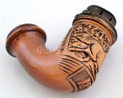 Lómotívumos tajtékkő pipa fém szerelékkel, "1817" felirattal, kis kopásnyomokkal / Vintage pumice pipe with horse motives m: 9,5 cm