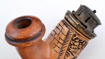 Lómotívumos tajtékkő pipa fém szerelékkel, "1817" felirattal, kis kopásnyomokkal / Vintage...