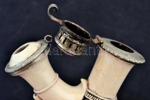 Díszes tajtékkő pipa fém szerelékekkel, kis kopásnyomokkal, / Ornamented pumice pipe m: 10 cm