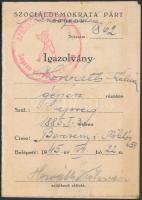 1945 Szociáldemokrata igazolvány,10x7cm