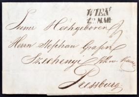 1840 Bécsből Széchenyi Istvánnak Pozsonyba írt német nyelvű levél csomagküldés ügyében, felzetes viaszpecséttel