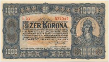 1923. 1000K "T.W." jelöléssel, nyomdahely nélkül T:I Hungary 1923. 1000 Korona with "T.W.", without printer's mark C:UNC Adamo K37/1