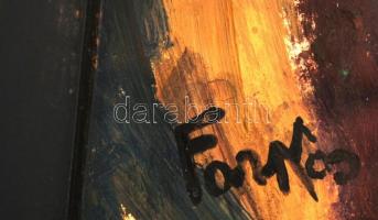 Farkas jelzéssel: Portré macskával, olaj, papír, üvegezett fa keretben, 40,5×28,5 cm