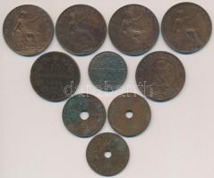 10db-os vegyes réz- és bronzpénz tétel, közte Nagy-Britannia 1902. 1P Br "VII. Edward", Ol...