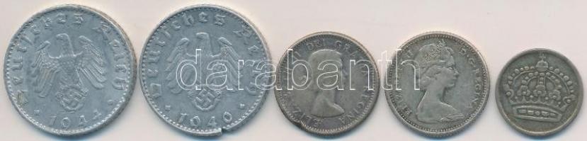 Vegyes: Kanada 1960. 10c Ag + 1965. 10c Ag + Német 3. Birodalom 1940B 50pf Al + 1944B 50pf Al + Svéd...