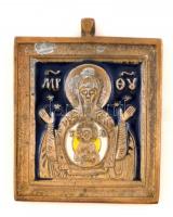 Az Istenanya a Jel novgorodi orosz ikon utazó ikon formátumú modern másolata, zománcozott fém, eredetiségigazolással, saját dobozában, 6×5,5 cm