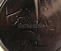 2 db Kovács Iparművészeti Vállalatos retró mázas kerámia tálka, jelzettek, hibátlanok, d: 13 ill. 14...