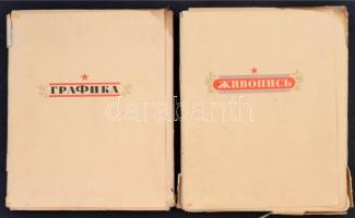 cca 1950 Szovjet grafikákat, festészetet bemutató két képgyűjtemény, legalább 100 képpel