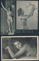 cca 1960 Tiszavölgyi József (1909-?) fotóriporter hagyatékából 3 db jelzés nélküli vintage aktfotó, 13x5, 11x8, 9x14 cm