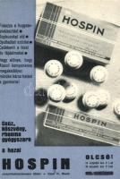 Hospin, csúz, köszvény, rheuma gyógyszere; Dr. Wander gyógyszer- és tápszergyár Rt. / Medicine advertisement