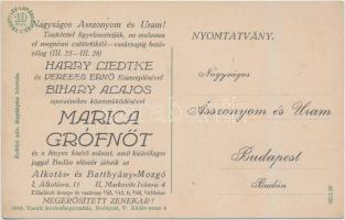 cca 1920 Képeslap, hátoldalán a Marica grófnő c. film hirdetésével