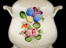 Herendi virágmintás ernyős lámpa, kézzel festett, jelzett, kis kopásnyomokkal, a talpán festéknyomok...