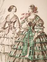 1855 Frey: Hölgyfutár divat témájú színezett rézmetszet / Fashion colored etching 21x28 cm