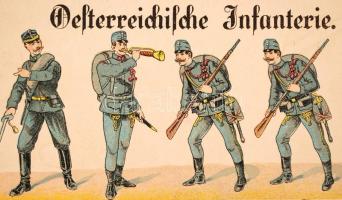 XIX. sz. vége: Cs. és kir. tüzérség. Színezett fametszet. / Infantry wood-engraving 28x34 cm