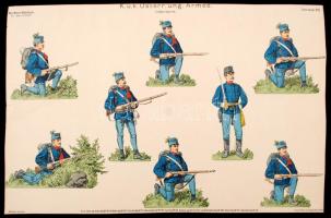 XIX. sz. vége: Cs. és kir. tüzérség. Színezett fametszet. / Infantry wood-engraving 43x28 cm