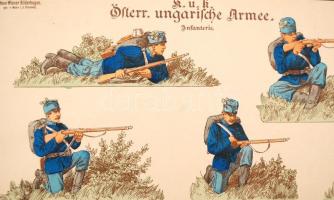 XIX. sz. vége: Cs. és kir. magyar tüzérek. Színezett fametszet. / Austro-Hungarian infantry wood-eng...