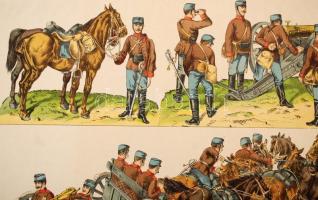 XIX. sz. vége: Cs. és kir. magyar tüzérek. Színezett fametszet 2 db. / Austro-Hungarian arillery woo...