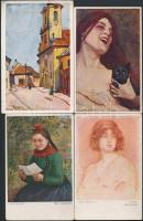 60 db RÉGI motívum képeslap, hölgyek, párok, vegyes minőség / 60 old motive postcards, ladies, couples, mixed quality