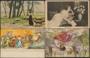 60 db RÉGI motívum képeslap, hölgyek, párok, vegyes minőség / 60 old motive postcards, ladies, coupl...