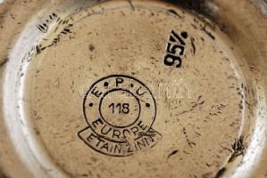 E.P.U. ón mokkás készlet porcelán betéttel, jelzett, jó állapotban