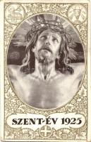 1925 Szent Év, Jézus Krisztus, hátoldalon a Nemzeti Újság Új Nemzedék lapjának nyereményútja / trip prize advertisement on the backside (EK)