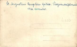 1926 Ismeretlen hely, a Szent Augustini templom építése, vasgerenda felvonása, photo (b)