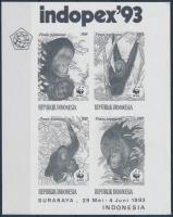 WWF: Orangután sor bélyegkiállítási emlékív feketenyomata, WWF Orangutans set Stamp Exhibition memorial sheet black-print