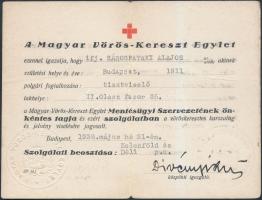1938 Igazolvány, Magyar Vörös-Kereszt Egylet, 12x8cm