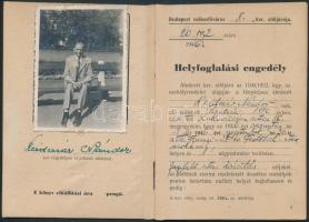 1946 Helyfoglalási engedély utcai árúsok és cipőtisztítók részére, Budapest székesfőváros VIII. ker....