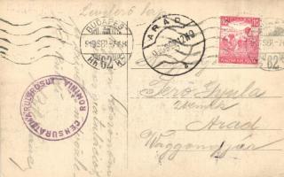 Budapest I. Királyi vár, várbazár, a hátoldalon romániai cenzúra pecsételéssel (EK)