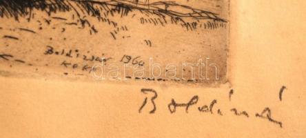 Boldizsár István (1897-1984): Új híd. Rézkarc, papír, jelzett, üvegezett keretben, 14×29 cm