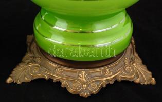 Francia petróleum lámpa párban, réz-üveg, matricás képpel (Napóleon, Jozefin), burán apró csorba, m:...