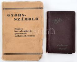 1938 Mátyás pince zsebnaptár + Gyorsszámoló könyv kereskedők és iparosok számára