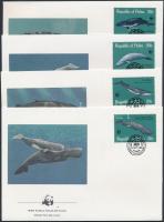 WWF: Bálnák négyestömb + 4 db FDC WWF Whales block of 4 + 4 FDC