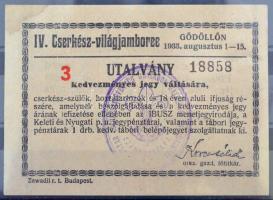 1933 Gödöllő Jamboree utalvány kedvezményes jegy vásárlására / 1933 Gödöllő Jamboree voucher for discounted train ticket