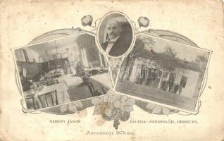Debrecen, Kemény János Kis Pipa vendéglője, belső, Art Nouveau; hátoldalon Kémeri Nagy rajza Kemény Jánosról (EB)