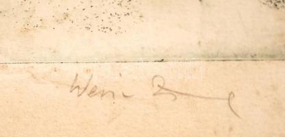 Weisz Zsuzsa (1925-): Téli táj. Rézkarc, papír, jelzett, üvegezett keretben, foltos, gyűrűt, 29×39 c...