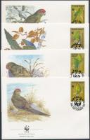 WWF: Papagájok négyescsík + 4 db FDC WWF Parrots stripe of 4 + 4 FDC