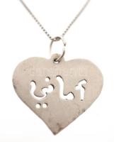 Ezüst nyaklánc arab feliratú szív medállal, Ag., 2,6gr.,jelzett, 50cm/ Silver heart pendant necklace...