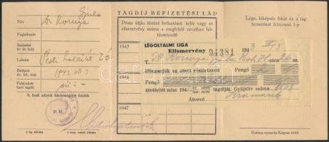 1942 Légoltalmi Liga tagsági igazolvány