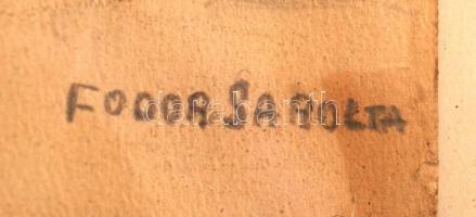 Fodor jelzéssel: Gyerekek az esernyő alatt. Színes ceruza, papír, üvegezett keretben, 19×13 cm