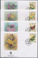 WWF Butterflies stripe of 4 + 4 FDC (gum disturbance) WWF: Lepkék négyescsík + 4 db FDC (gumihiba)