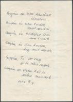 1977 Vajda Sándor (1903-1979) költő, műfordító, kritikus, grafikus két versének kézirata, és üdvözlő...