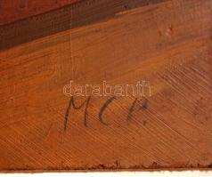 MCP jelzéssel: Mediterrán utca részlet. Olaj, falemez, 33×45 cm