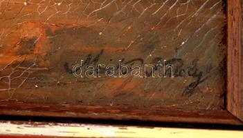 Markó jelzéssel: Diósgyőri vár. Olaj, vászon, sérült, keretben, 30×50 cm