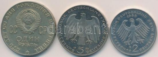 NSZK 1983J 5M "Karl Marx halálának 100. évfordulója" + 1988D 1M + Szovjetunió 1970. 1R T:1...