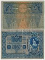 1902. 1000K (2x) mindkettő piros "Deutschösterreich" felülbélyegzéssel, mindkét oldal néme...