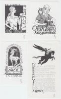 Petry Béla (1902-1996): 4 db ex libris érdekes témákban, klisé, papír, jelzettek, különböző méretben