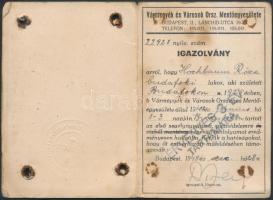1942 Vármegyék és városok országos mentőegyesülete igazolvány